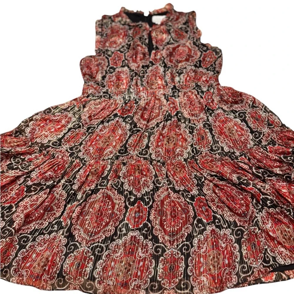 Kate Spade Metallic Paisley Ruffle Sleeveless Dress Womens Size 16 Cocktail Midi